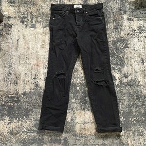 High waisted black distressed jeans